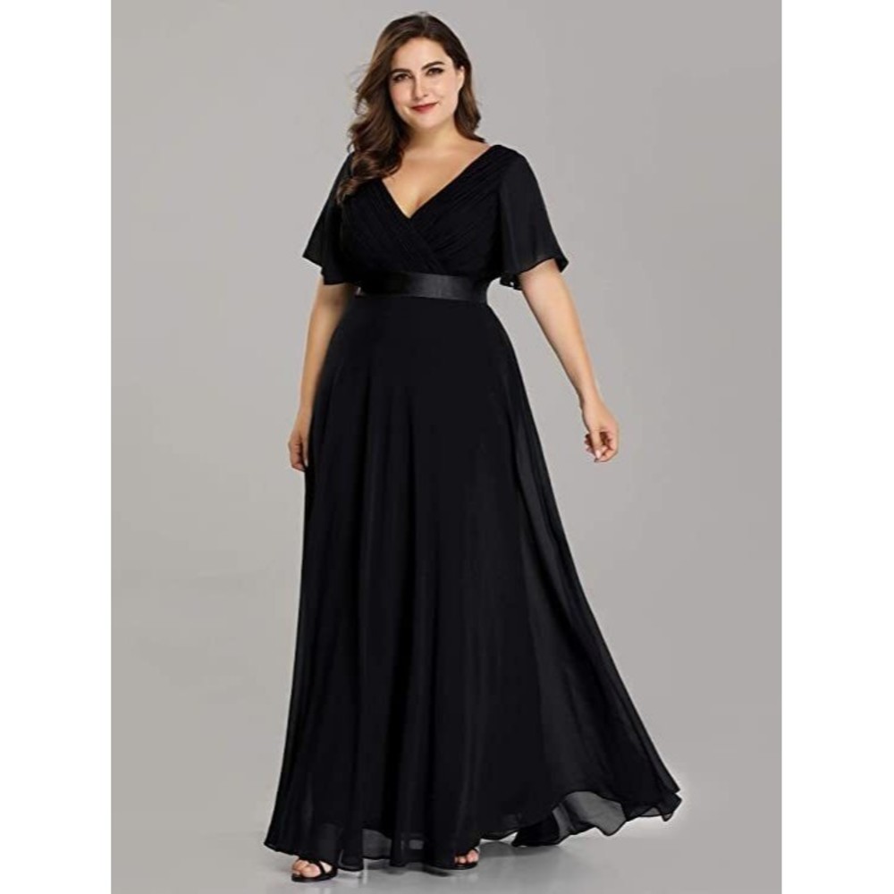 Ever-Pretty Women's Plus Size 22 Double V-Neck Evening Party Maxi Dress Black